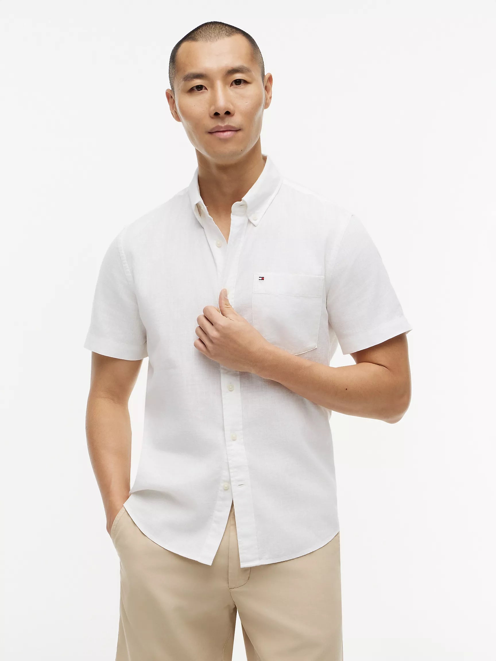 Regular Fit Short-Sleeve Linen-Blend Shirt
