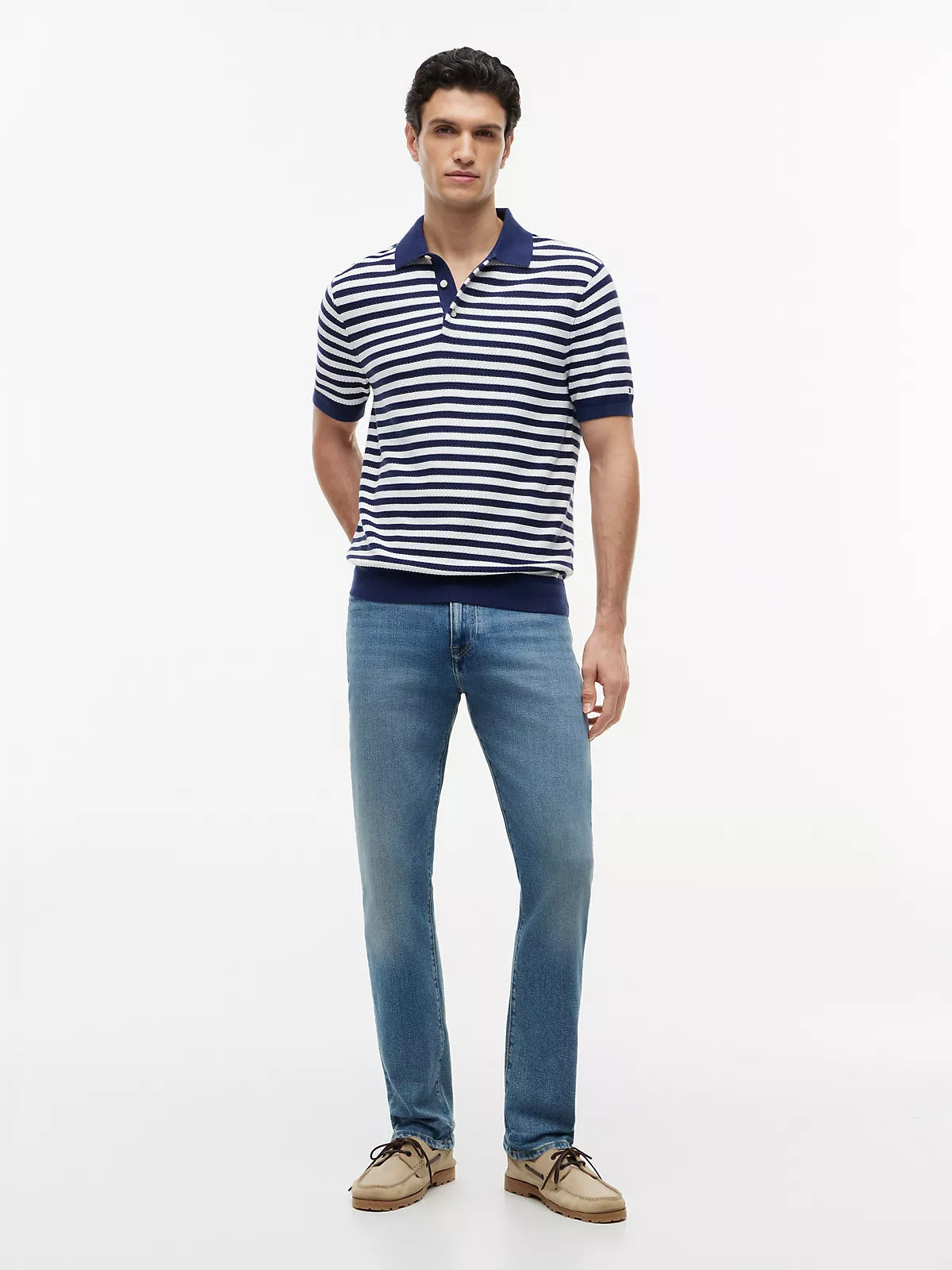 Tommy Hilfiger Short-Sleeve Stripe Waffled Sweater Polo men