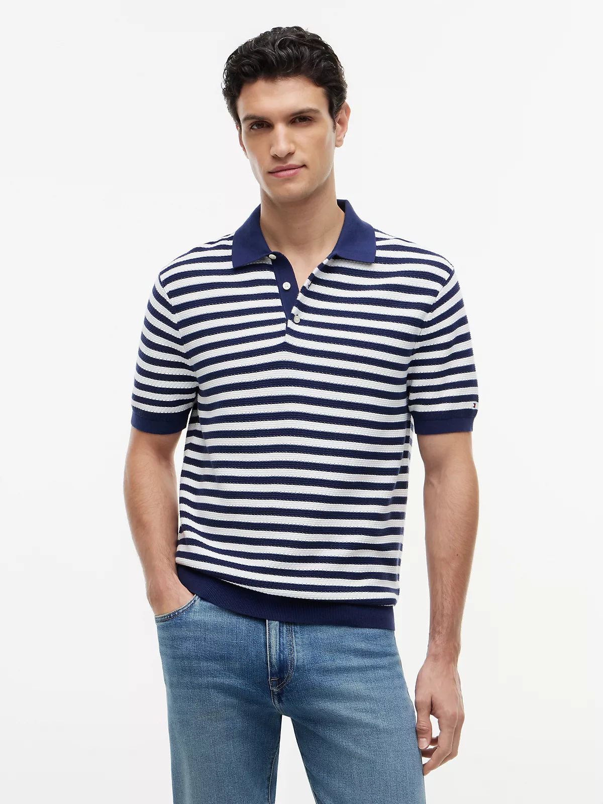 Tommy Hilfiger Short-Sleeve Stripe Waffled Sweater Polo men