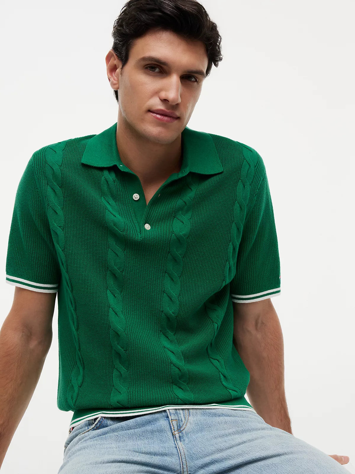 Tommy Hilfiger Short-Sleeve Cable Knit Sweater Polo men