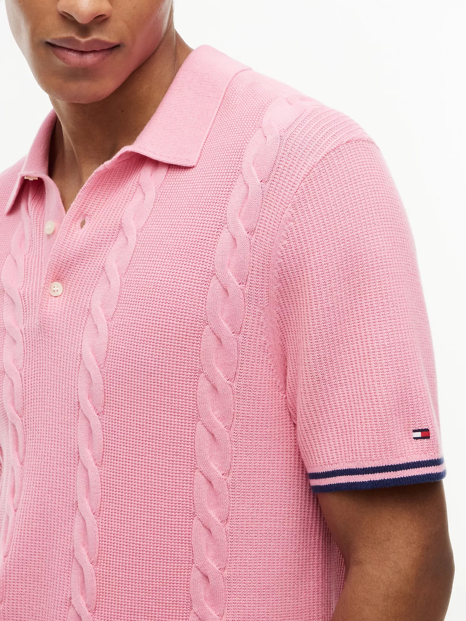 Tommy Hilfiger Short-Sleeve Cable Knit Sweater Polo Sz L