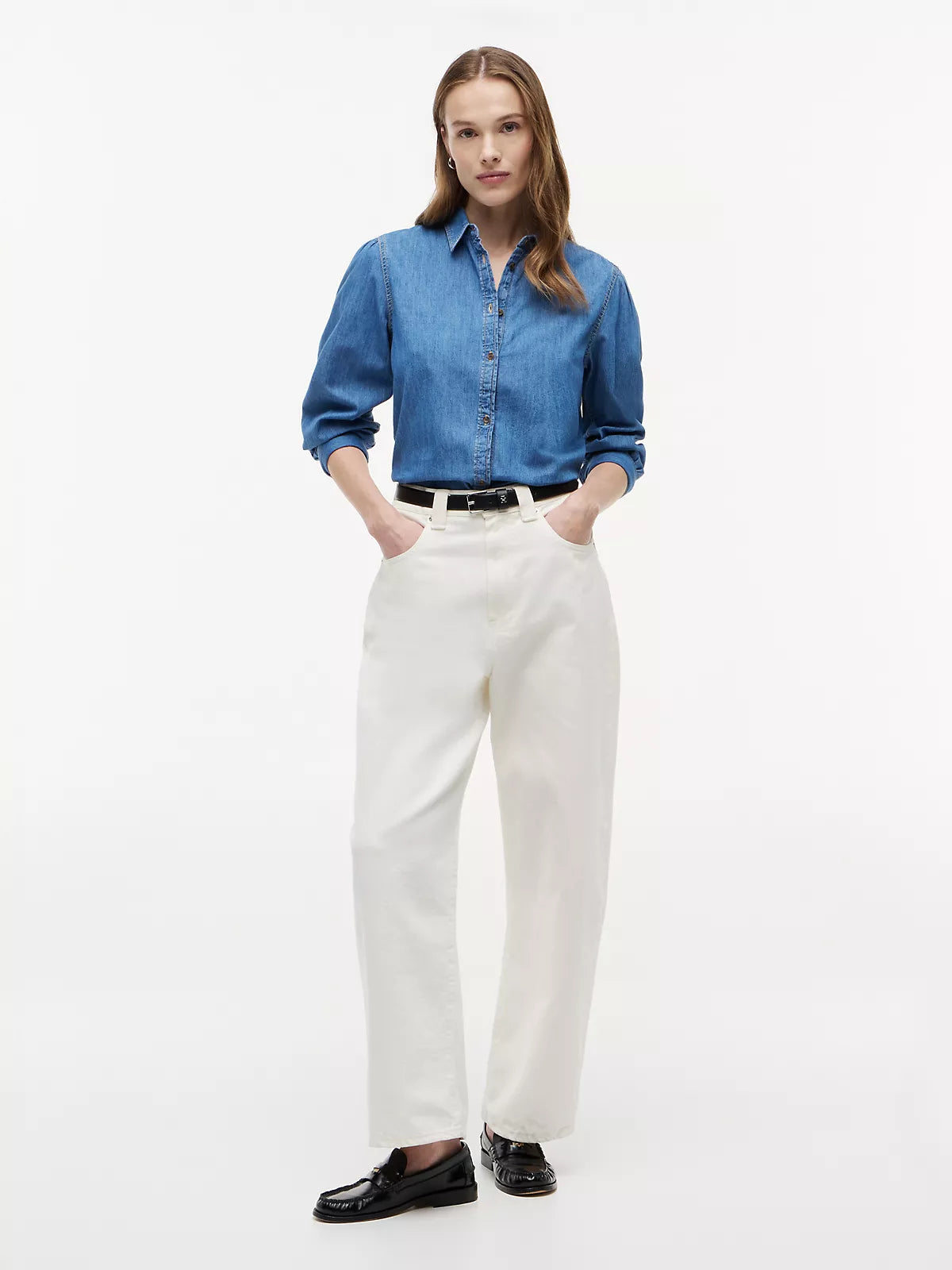 Puff-Sleeve Chambray Shirt
