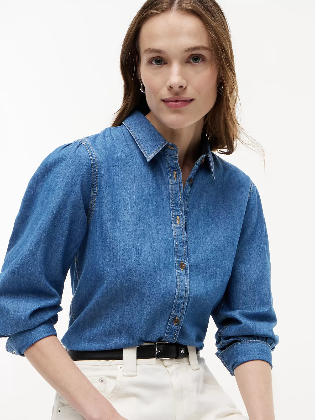 Puff-Sleeve Chambray Shirt