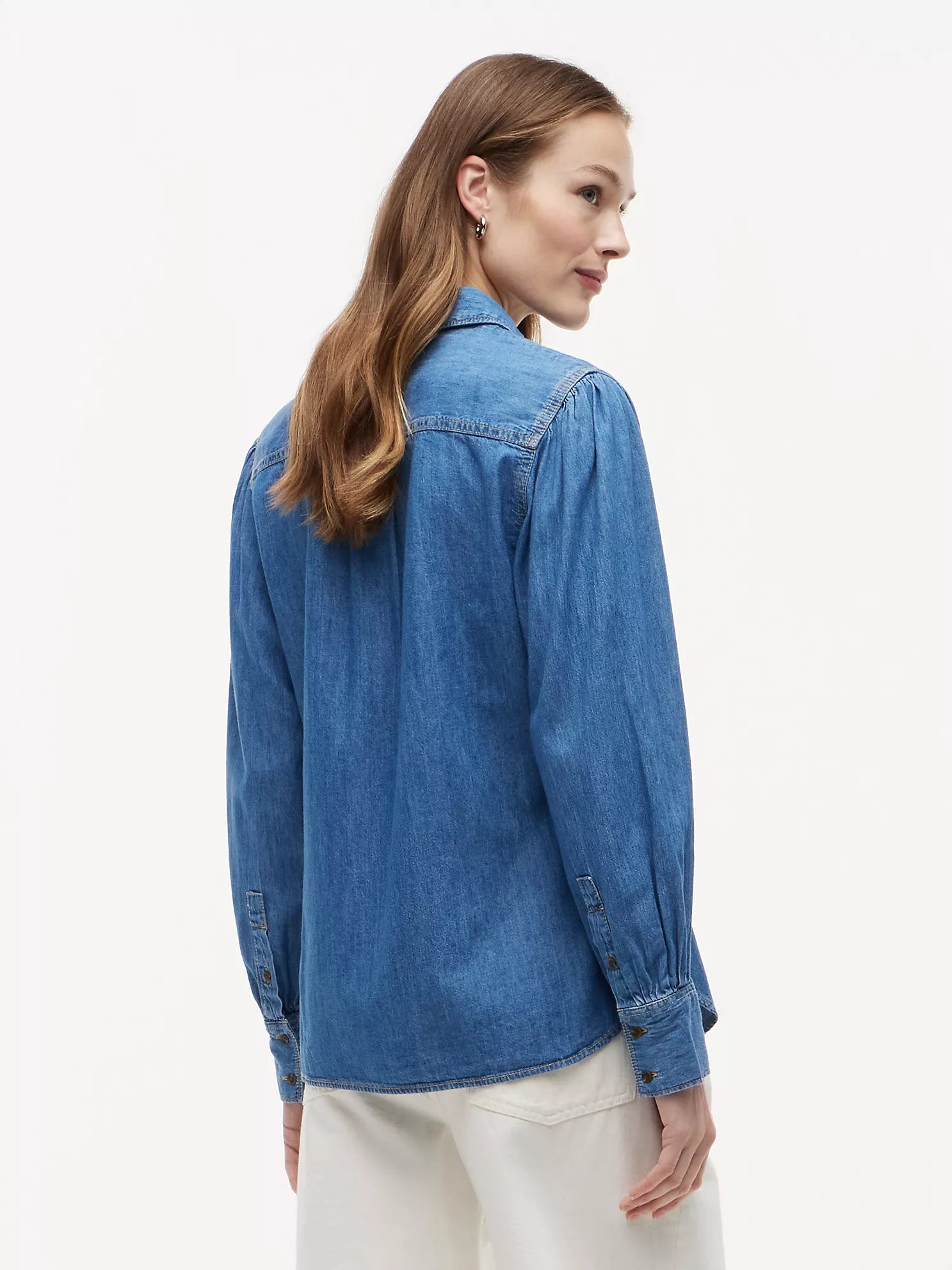 Puff-Sleeve Chambray Shirt