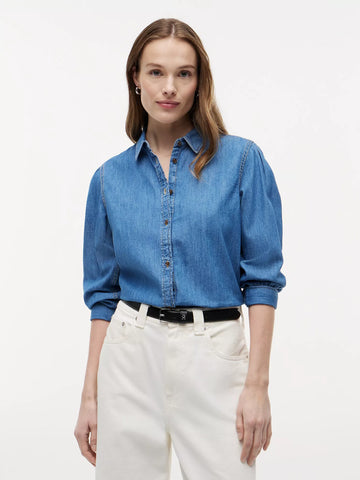 Puff-Sleeve Chambray Shirt