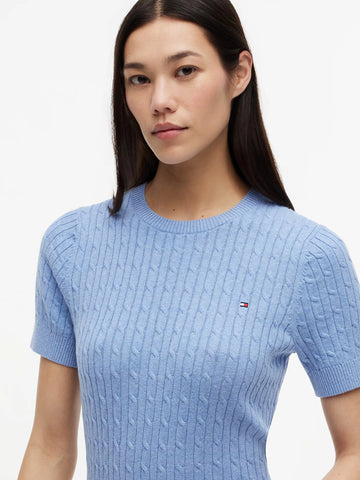 Short-Sleeve Cable Knit Sweater