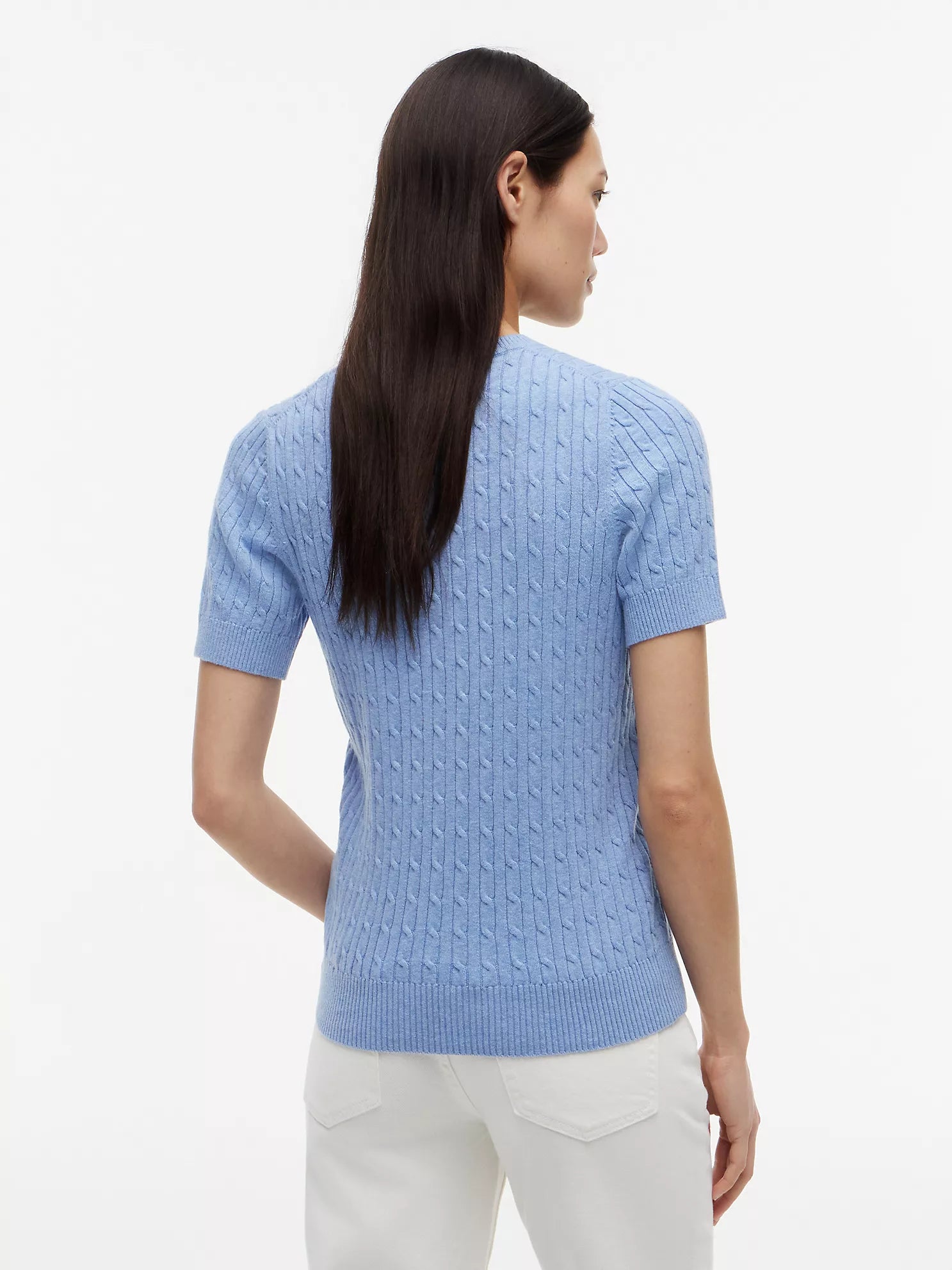 Short-Sleeve Cable Knit Sweater