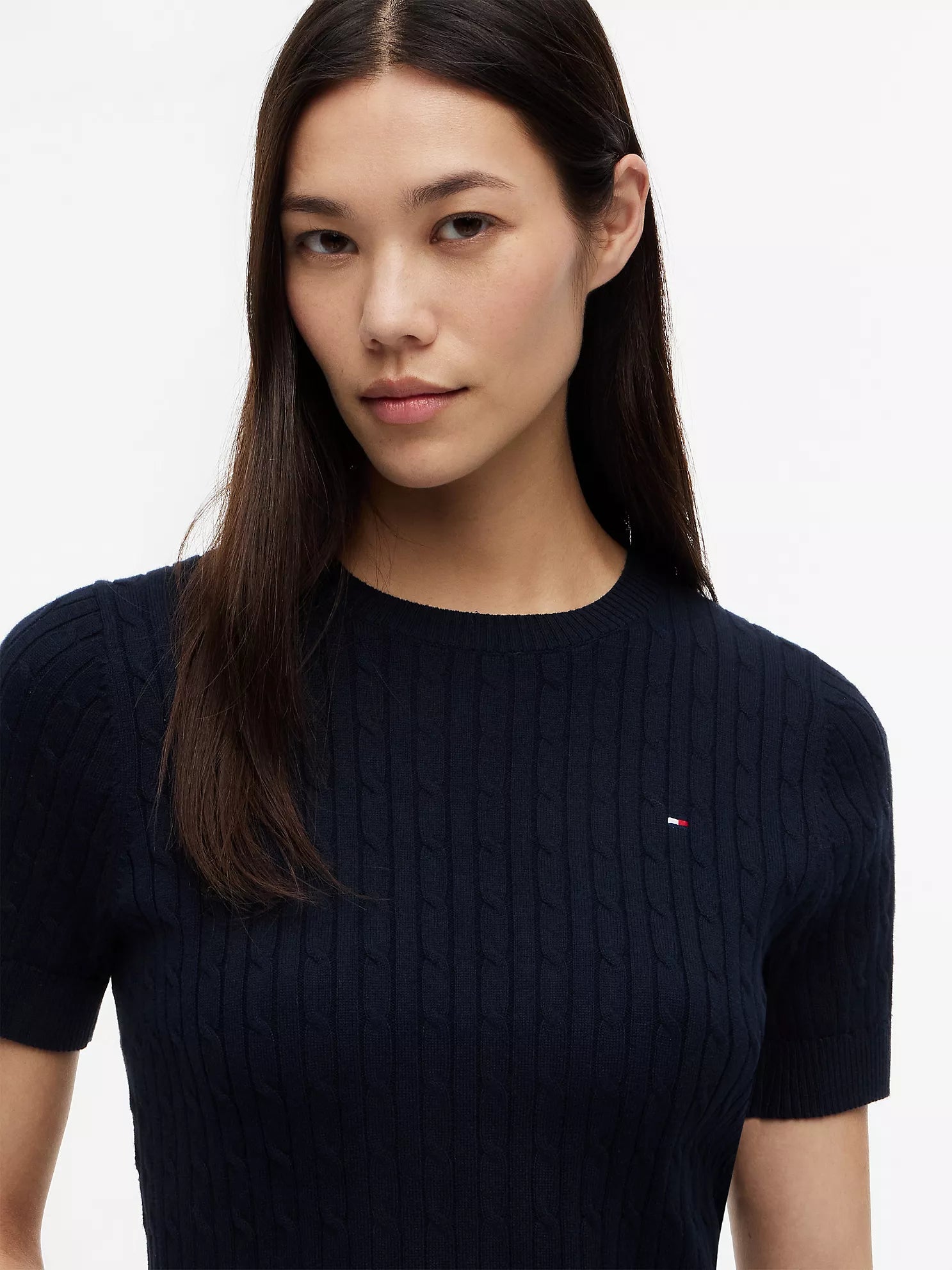 Short-Sleeve Cable Knit Sweater