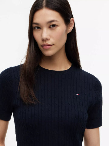 Short-Sleeve Cable Knit Sweater