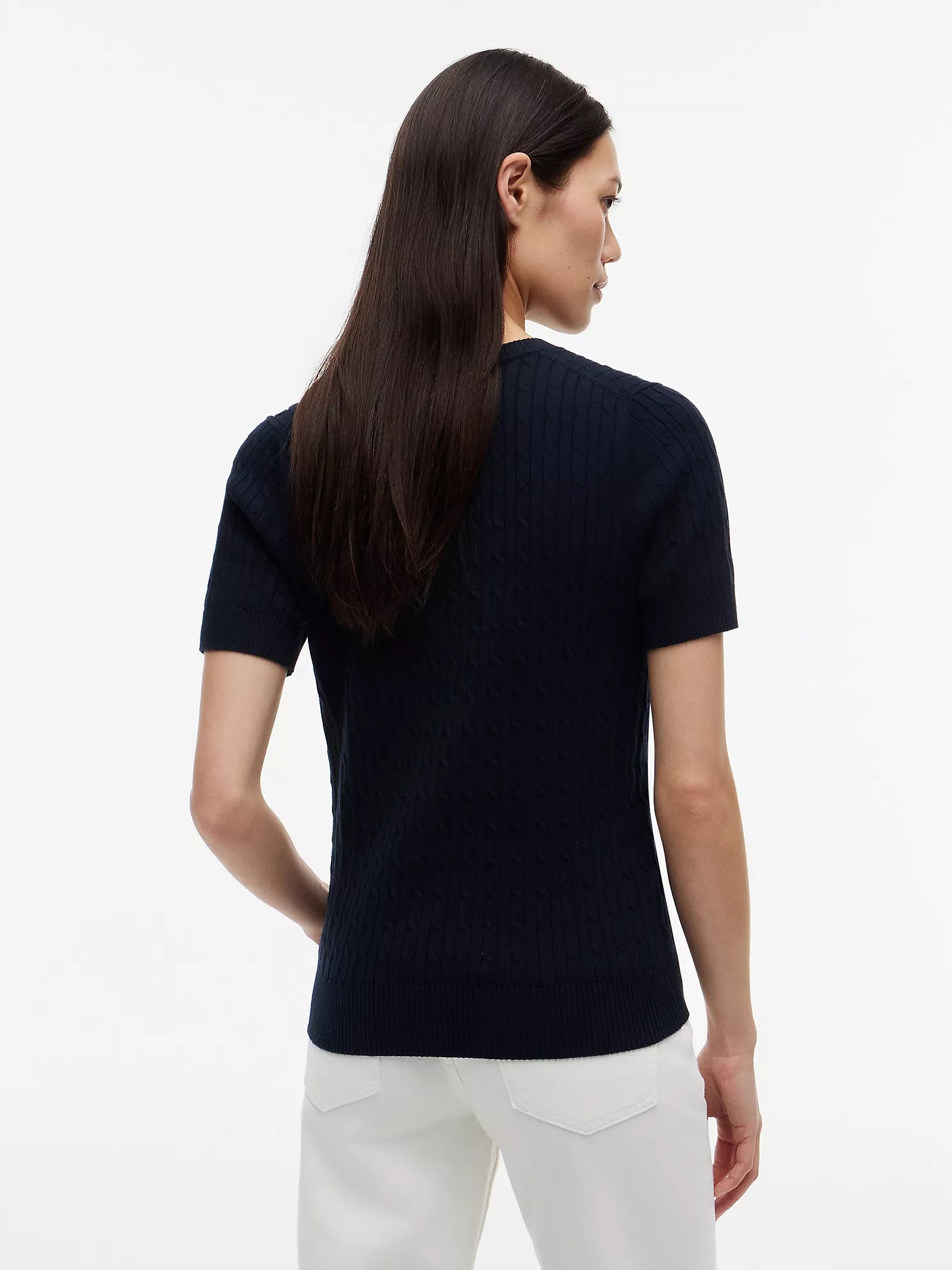 Short-Sleeve Cable Knit Sweater