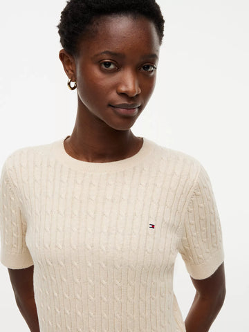 Short-Sleeve Cable Knit Sweater
