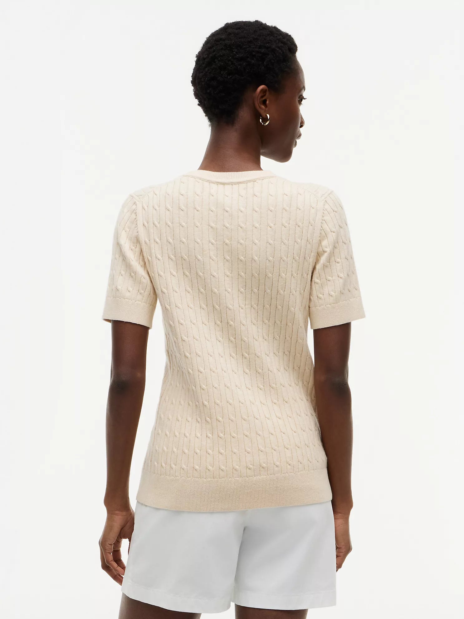 Short-Sleeve Cable Knit Sweater