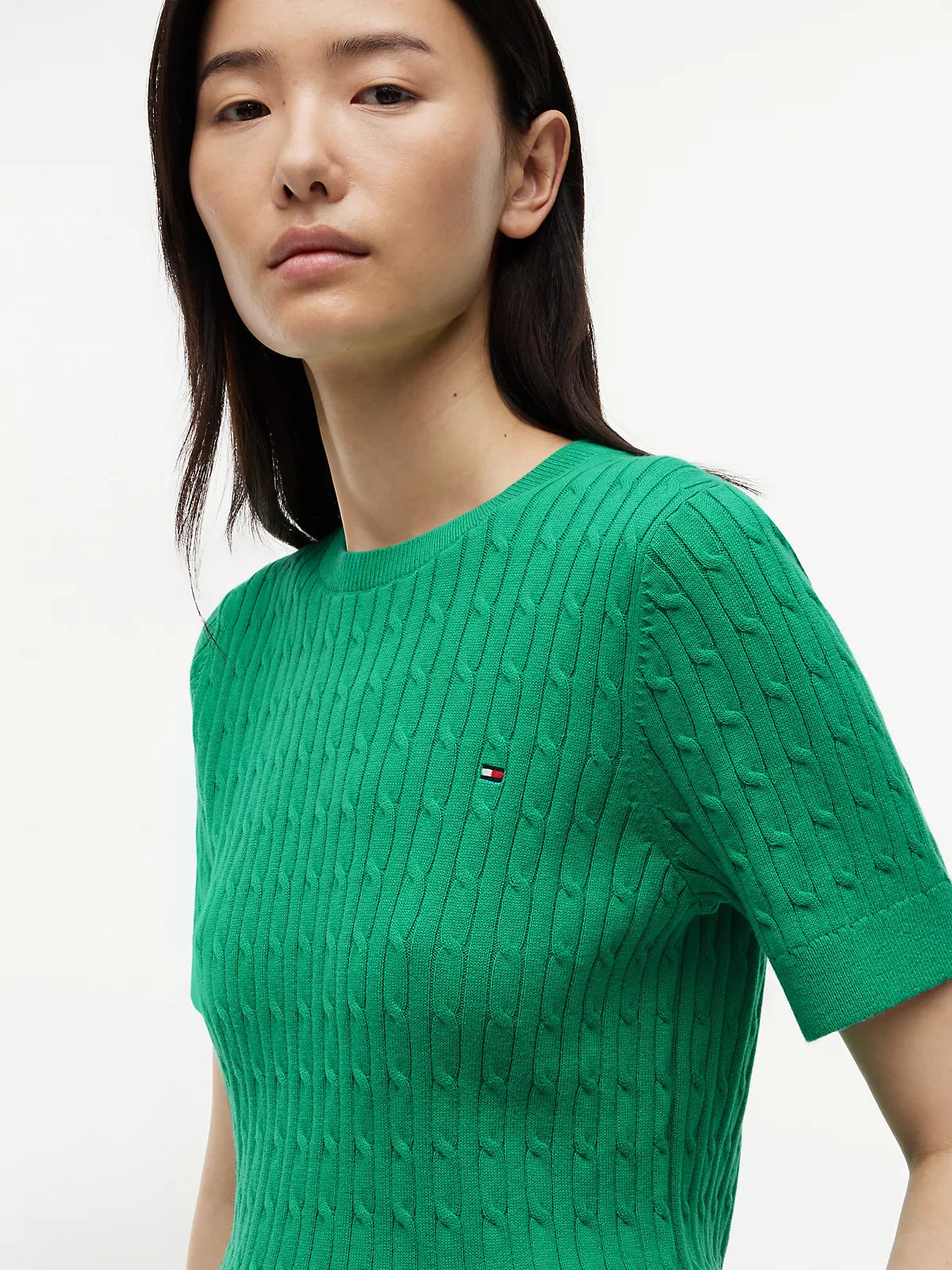 Short-Sleeve Cable Knit Sweater