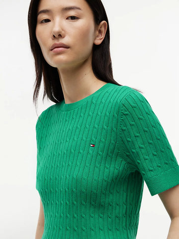 Short-Sleeve Cable Knit Sweater