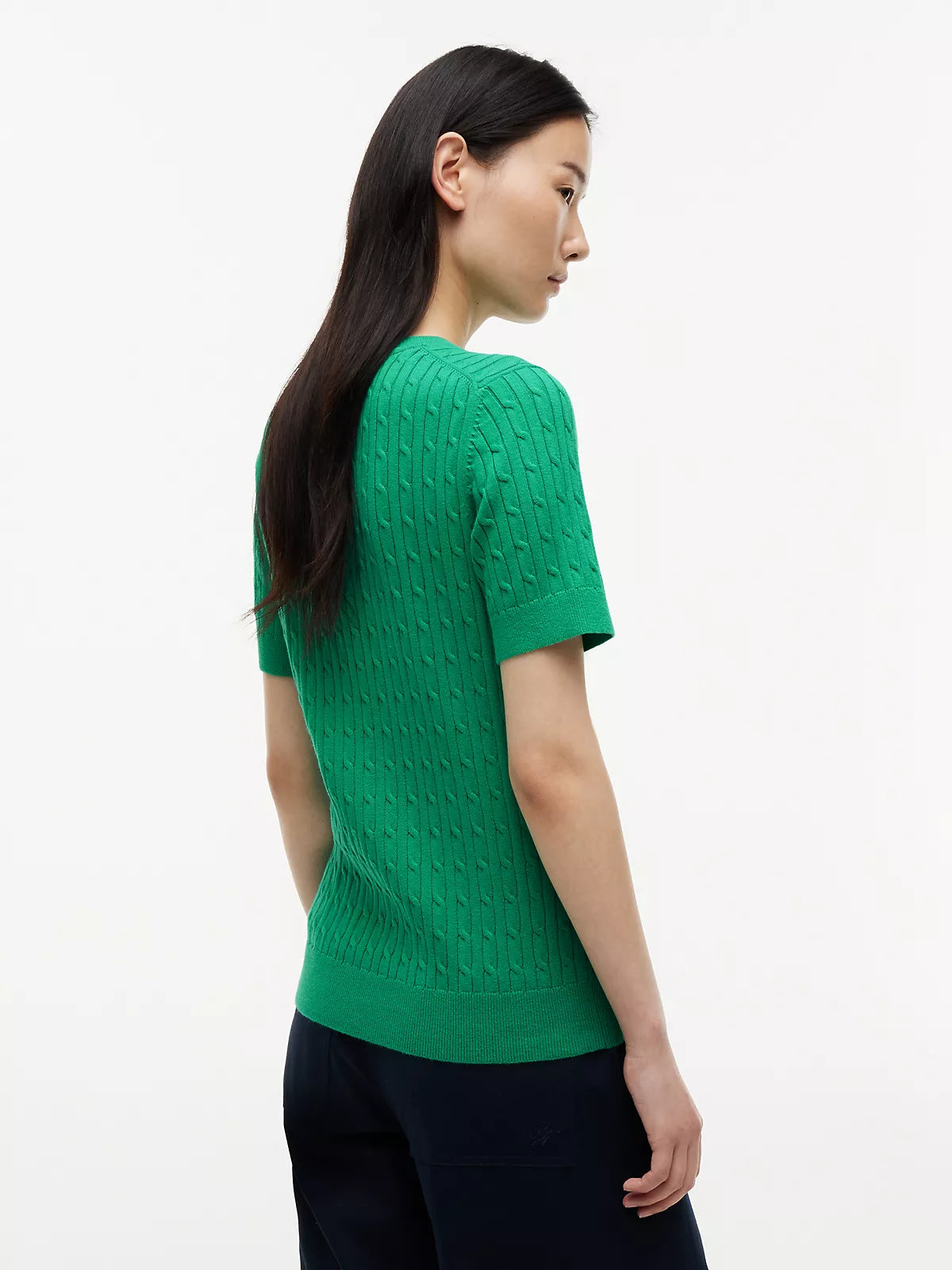 Short-Sleeve Cable Knit Sweater