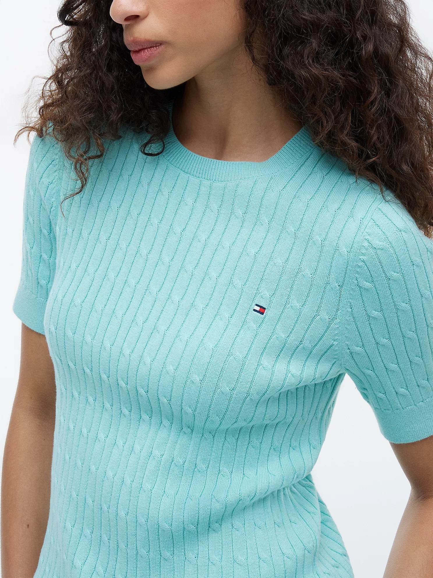 Short-Sleeve Cable Knit Sweater