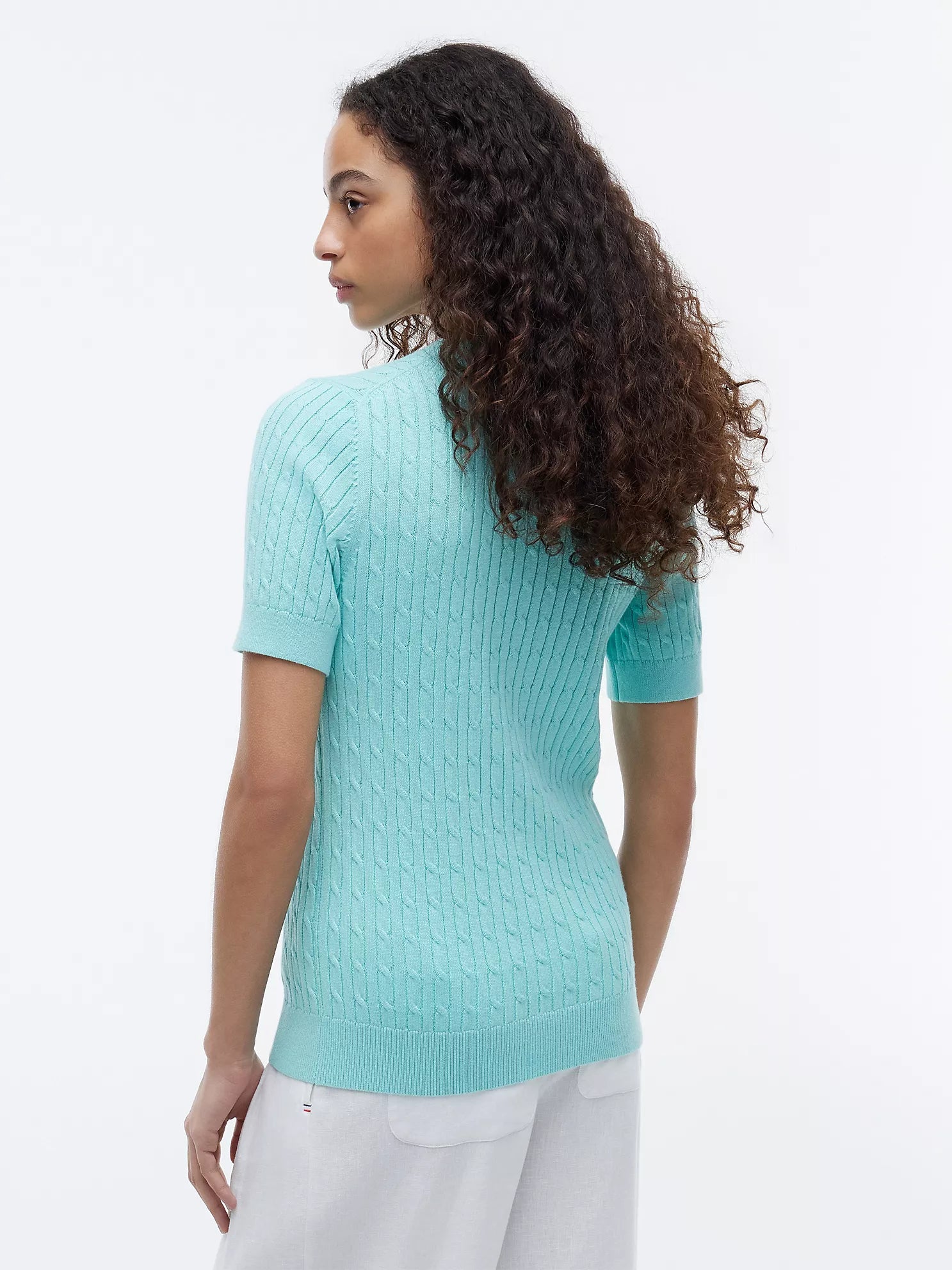 Short-Sleeve Cable Knit Sweater