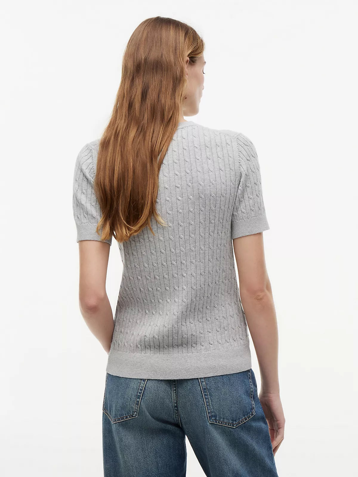 Short-Sleeve Cable Knit Sweater