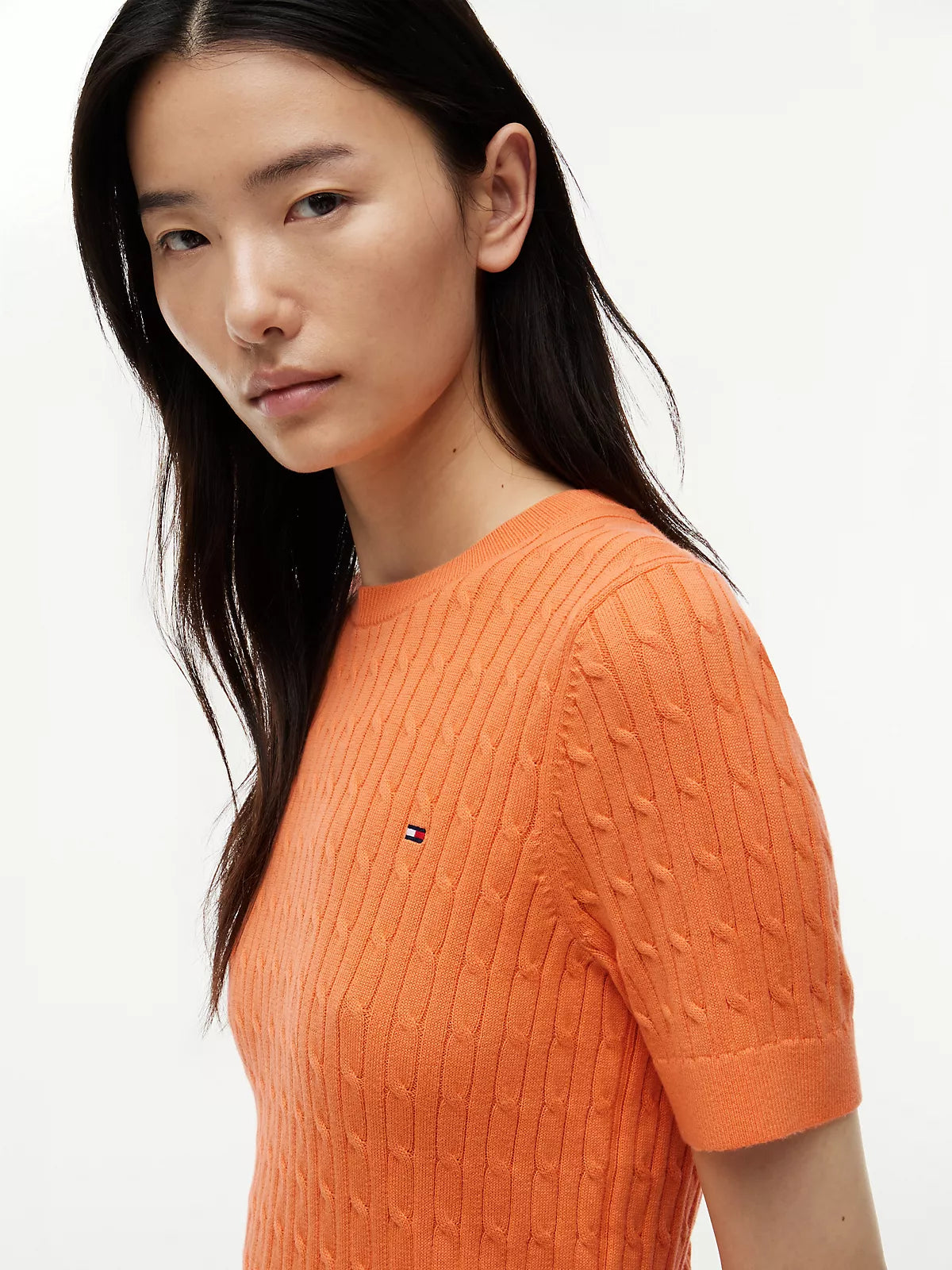 Short-Sleeve Cable Knit Sweater