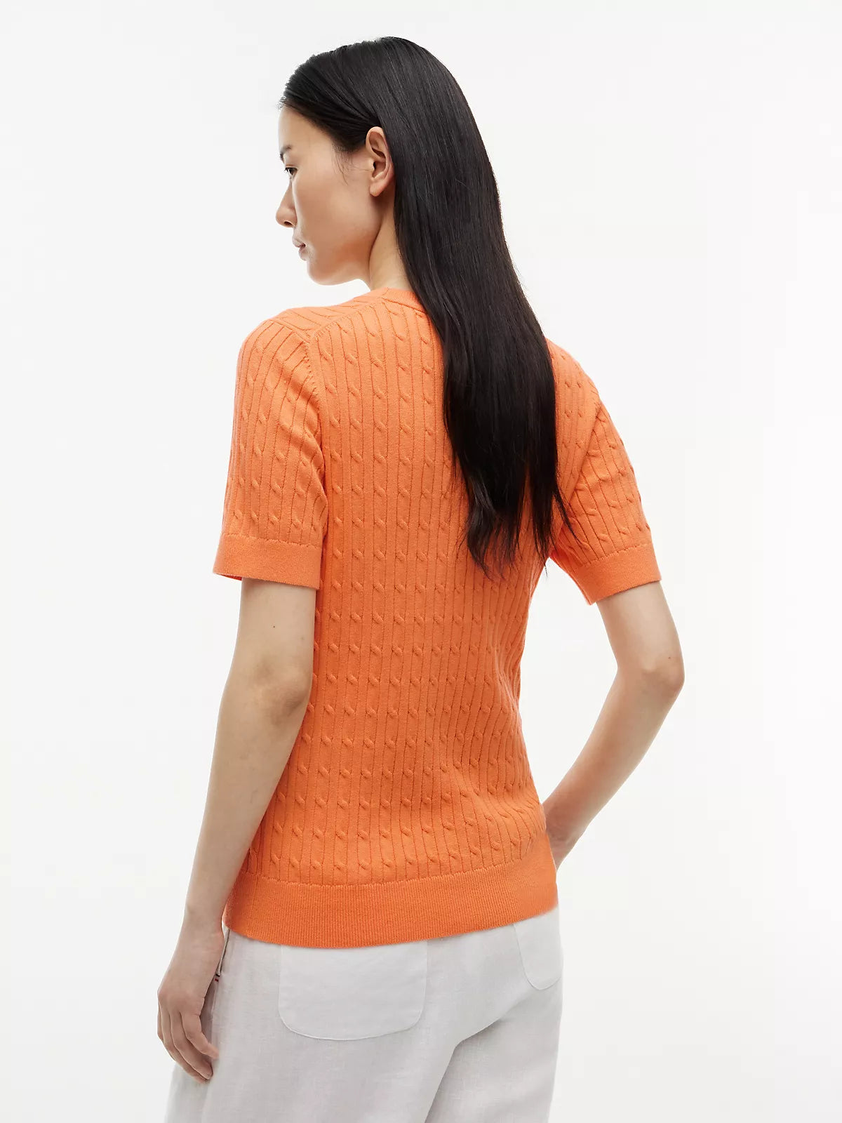 Short-Sleeve Cable Knit Sweater