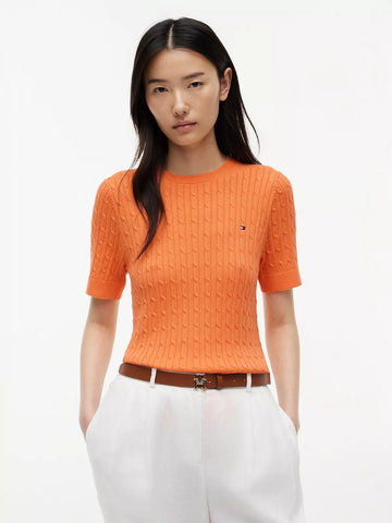 Short-Sleeve Cable Knit Sweater
