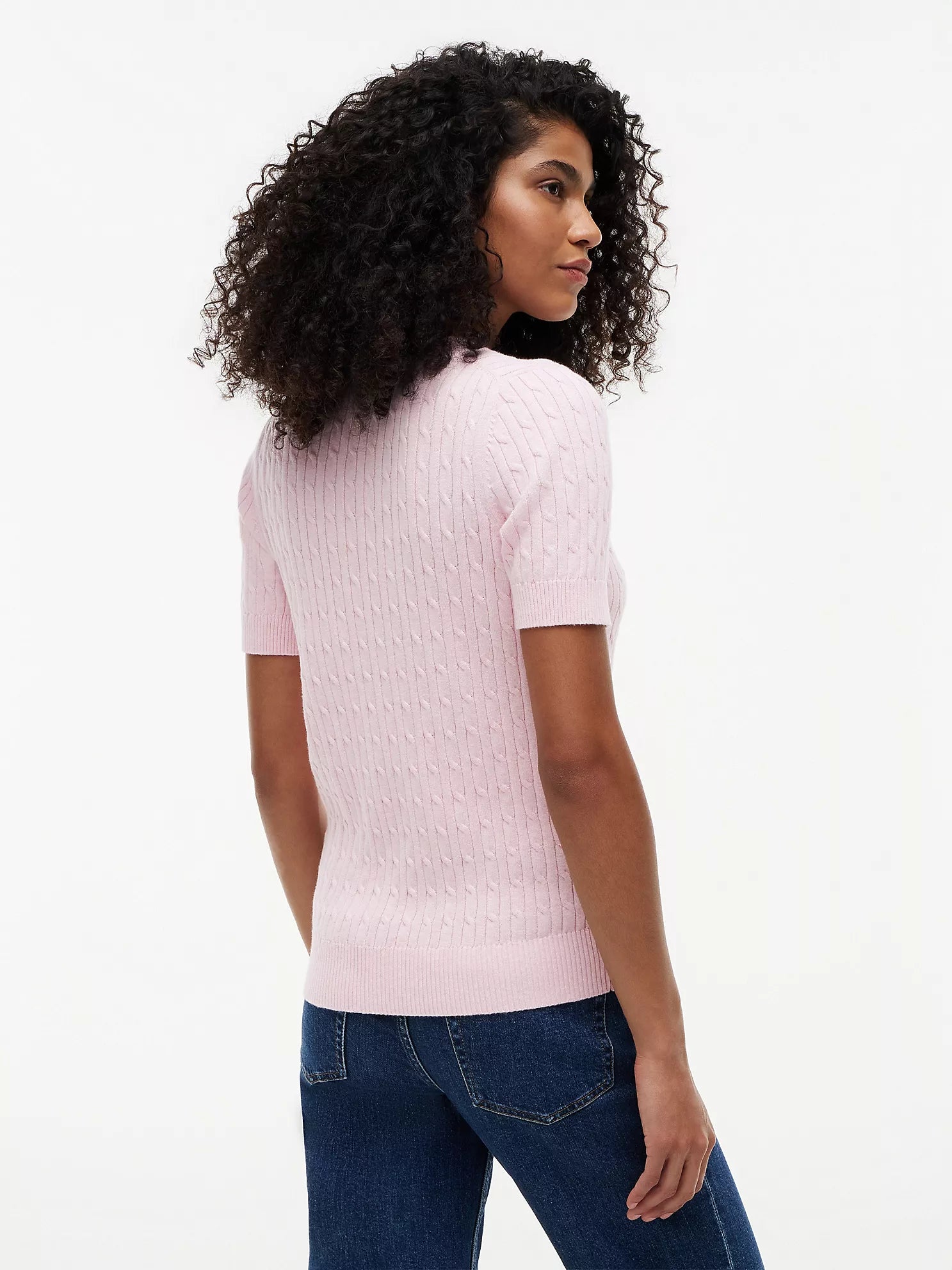 Short-Sleeve Cable Knit Sweater