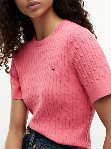 Short-Sleeve Cable Knit Sweater