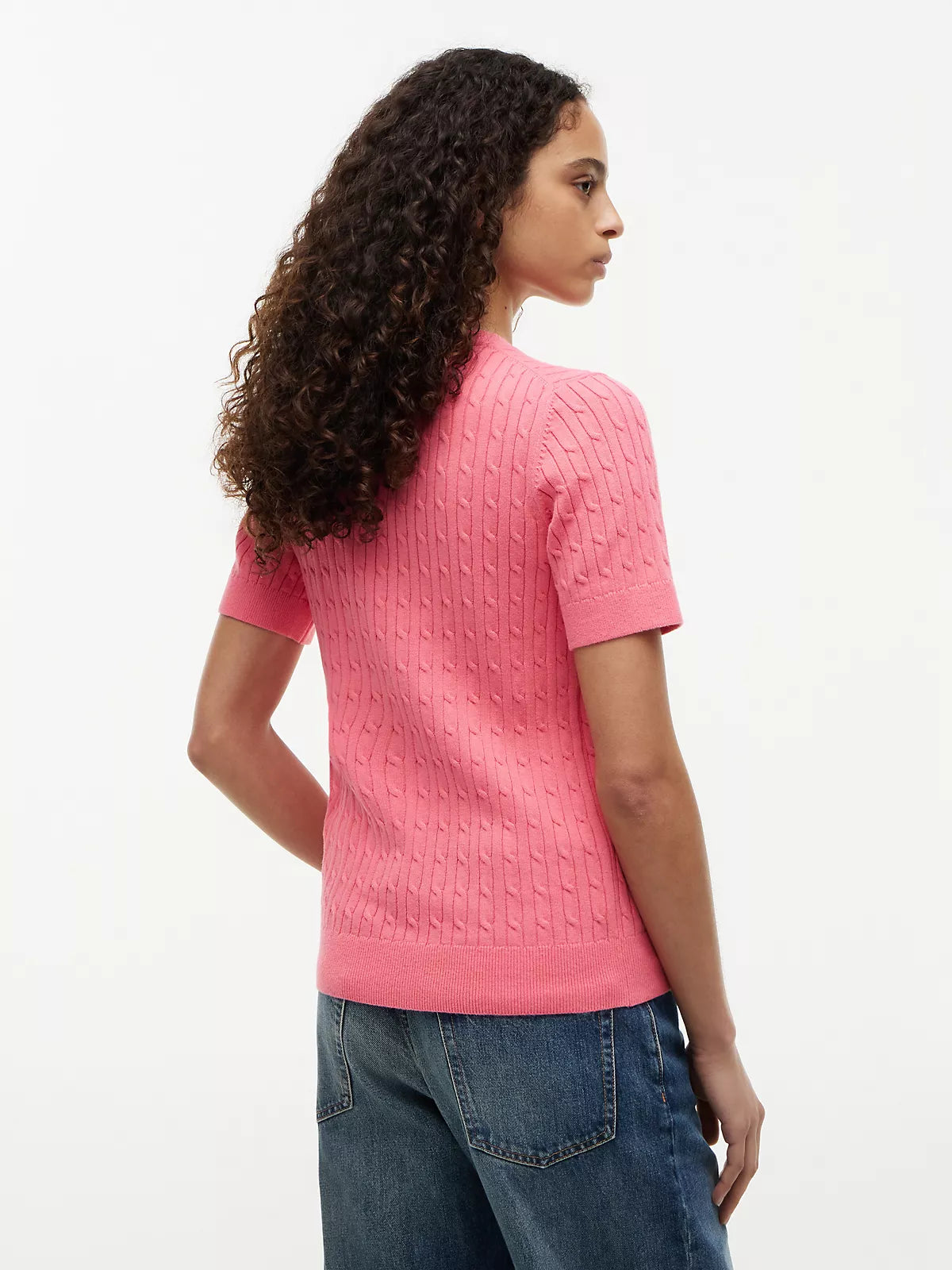 Short-Sleeve Cable Knit Sweater