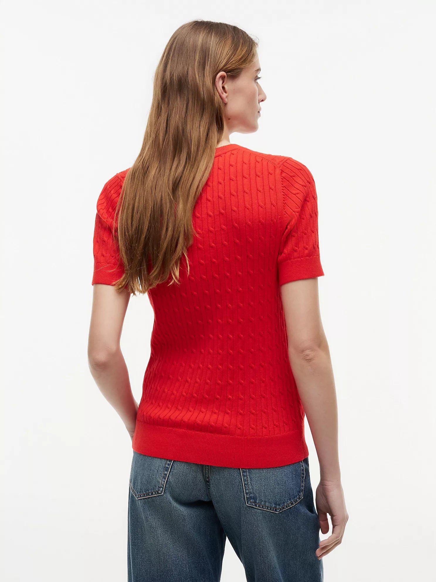Short-Sleeve Cable Knit Sweater