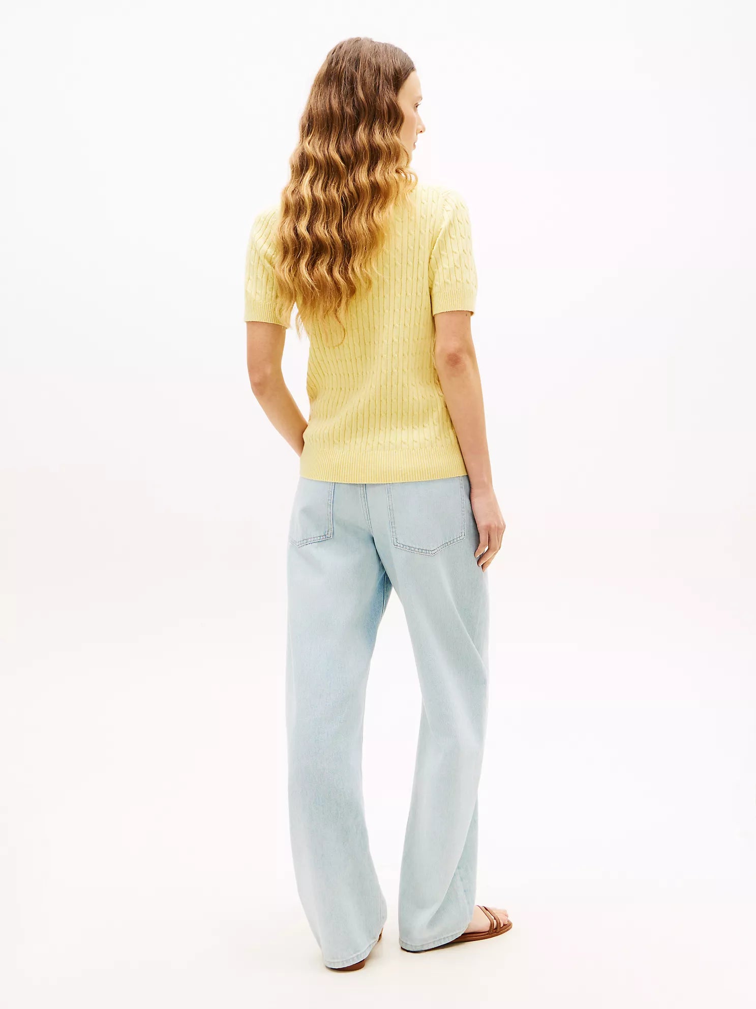 Short-Sleeve Cable Knit Sweater