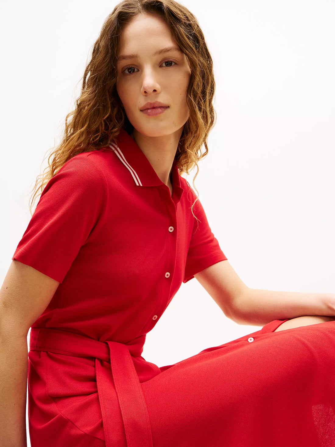 Belted Tipped Midi Polo Dress