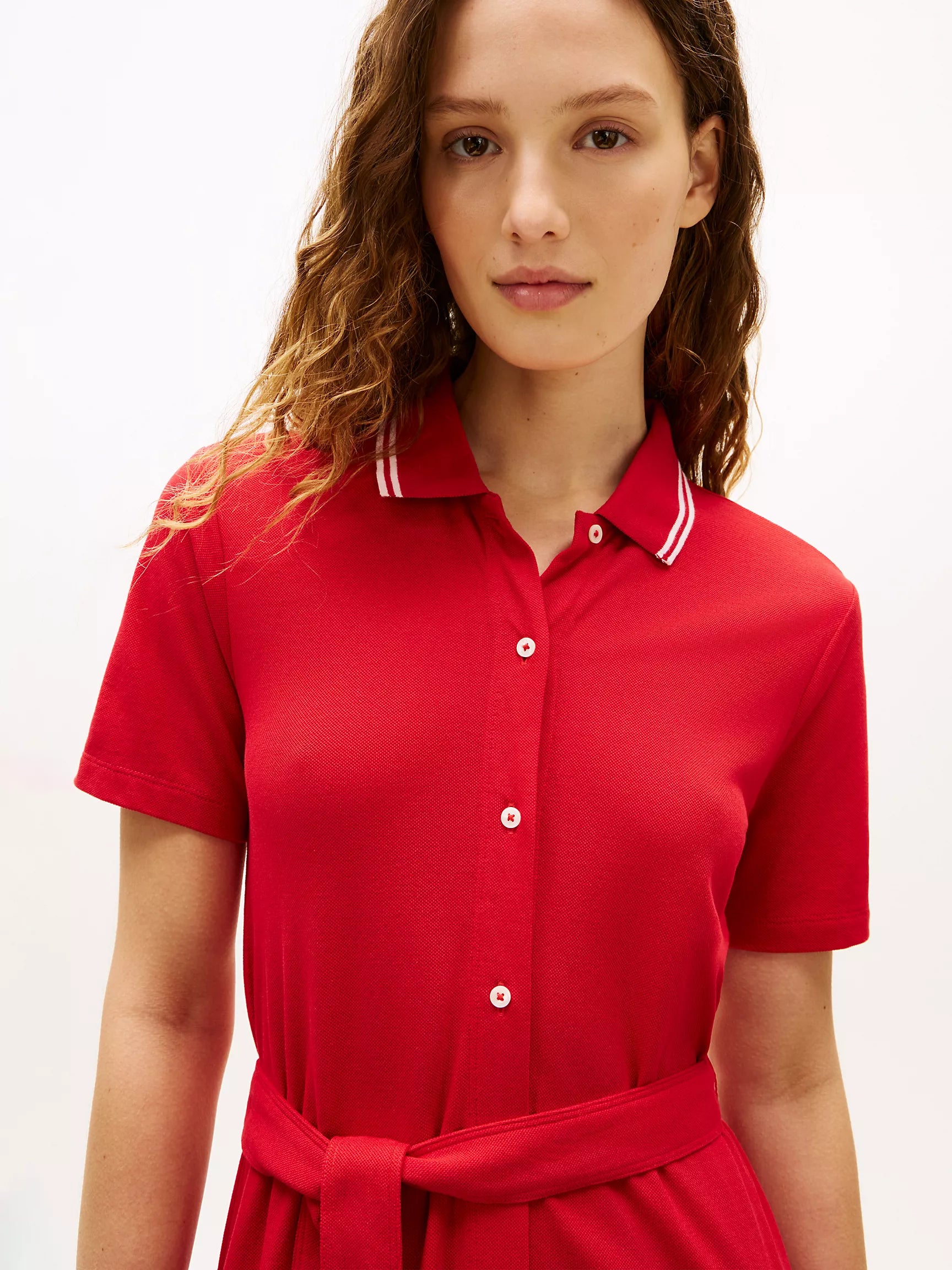 Belted Tipped Midi Polo Dress