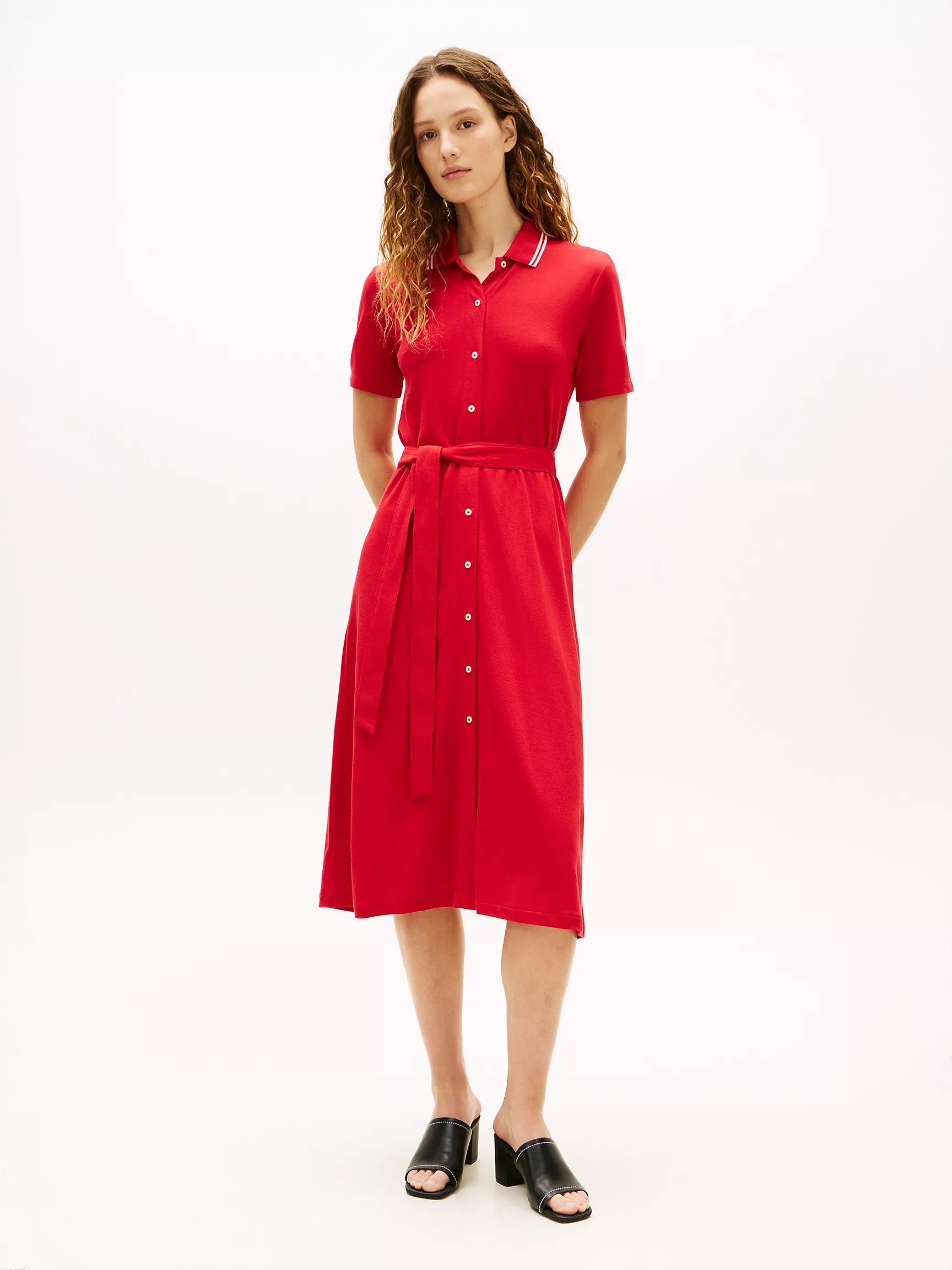 Belted Tipped Midi Polo Dress