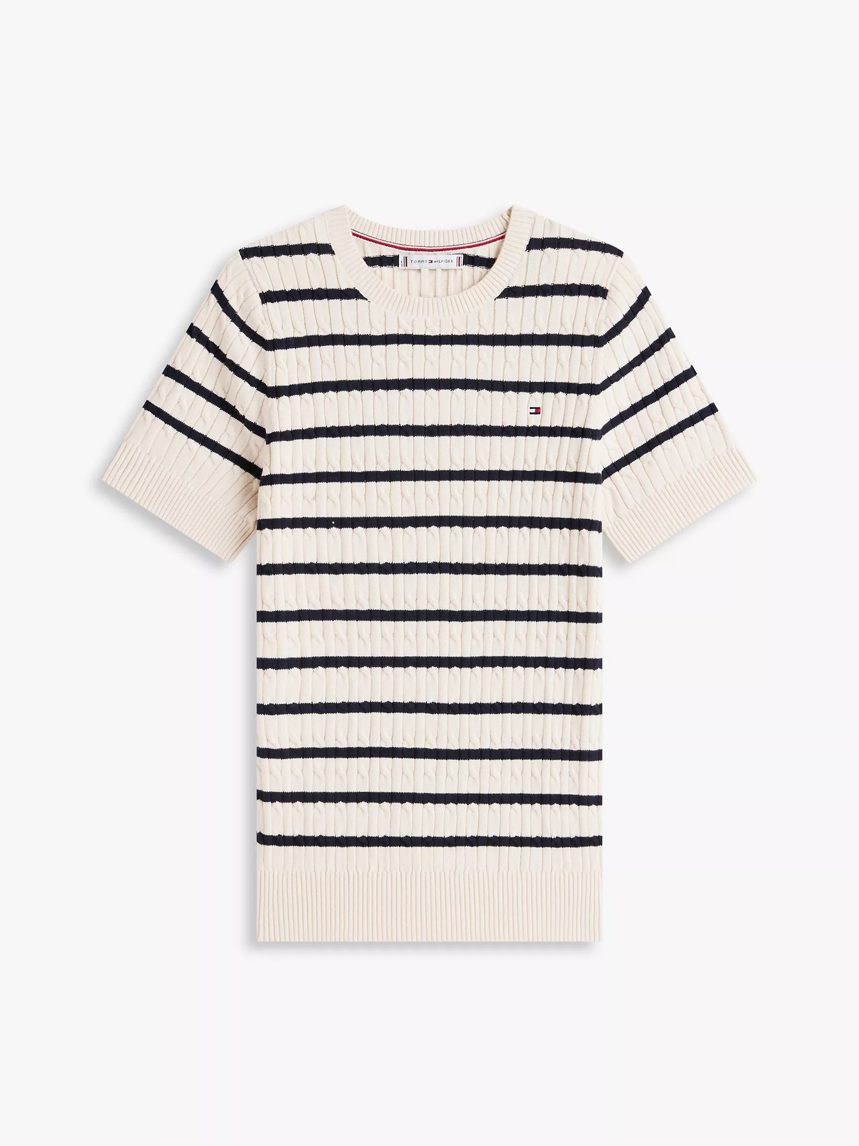 Short-Sleeve Cable Knit Sweater