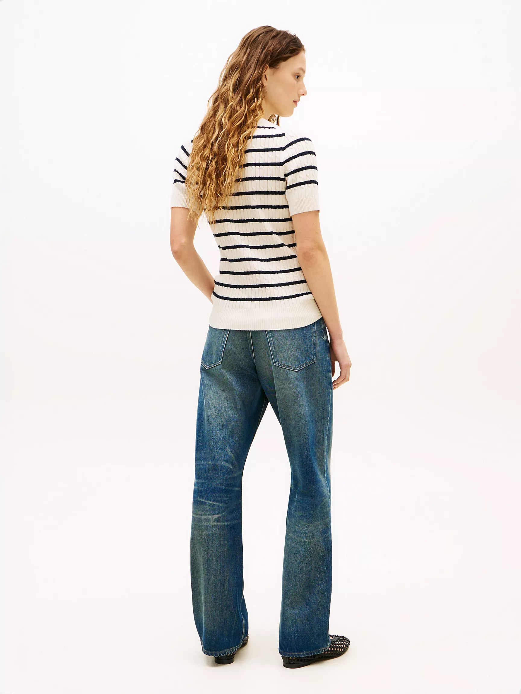 Short-Sleeve Cable Knit Sweater