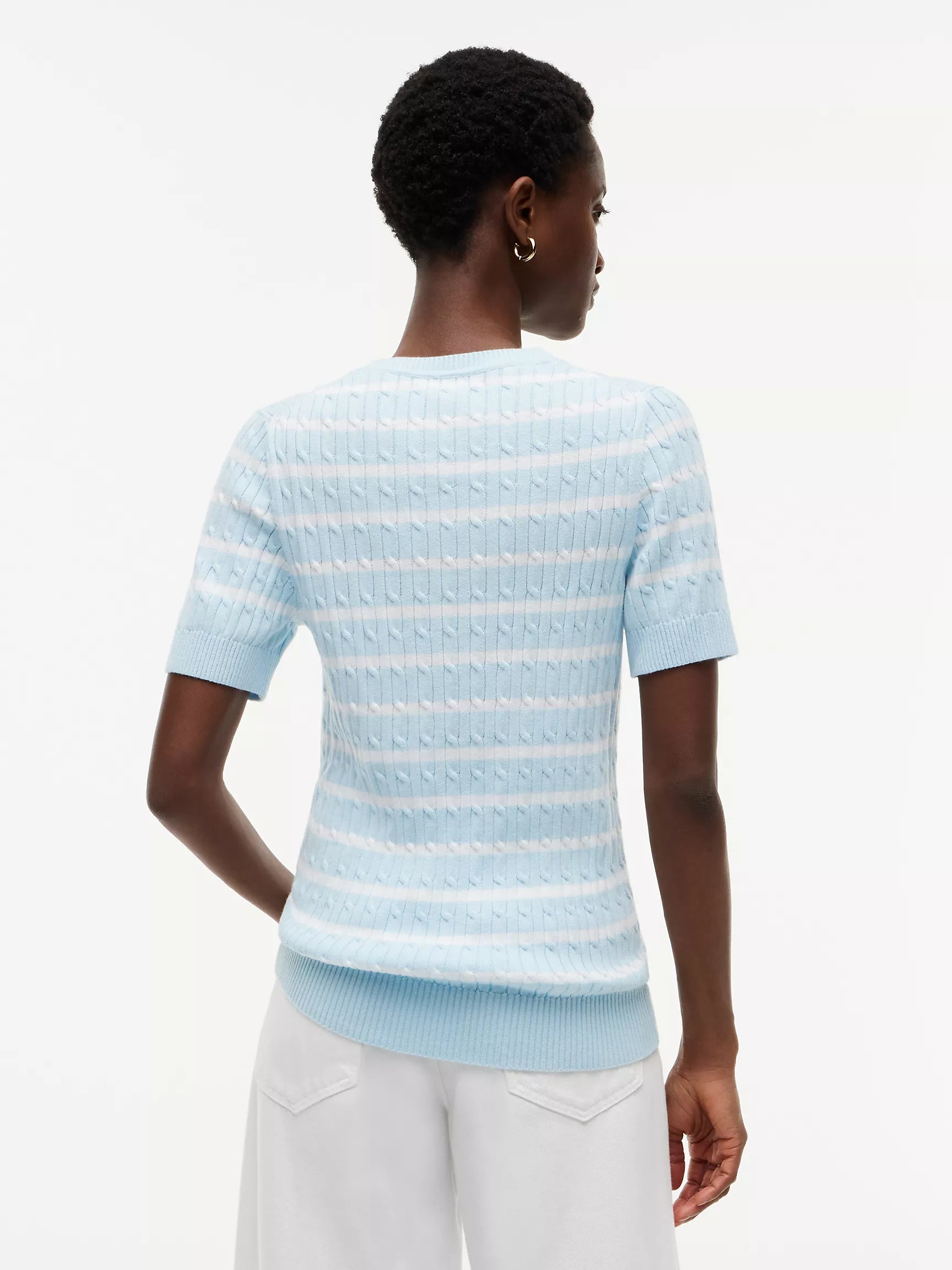 Short-Sleeve Cable Knit Sweater