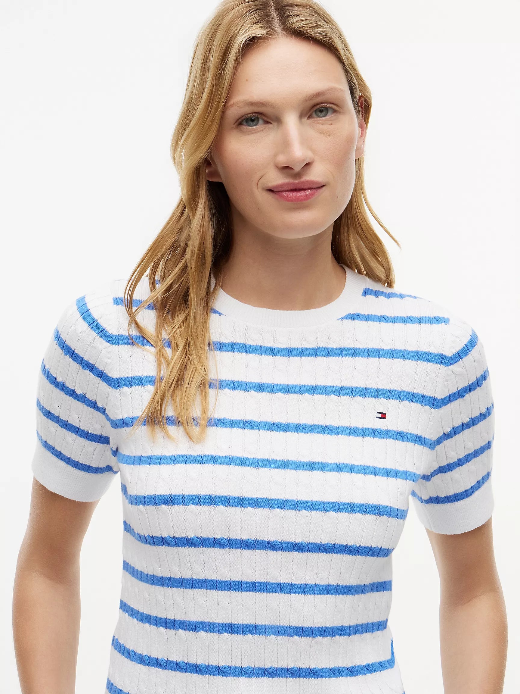 Short-Sleeve Cable Knit Sweater