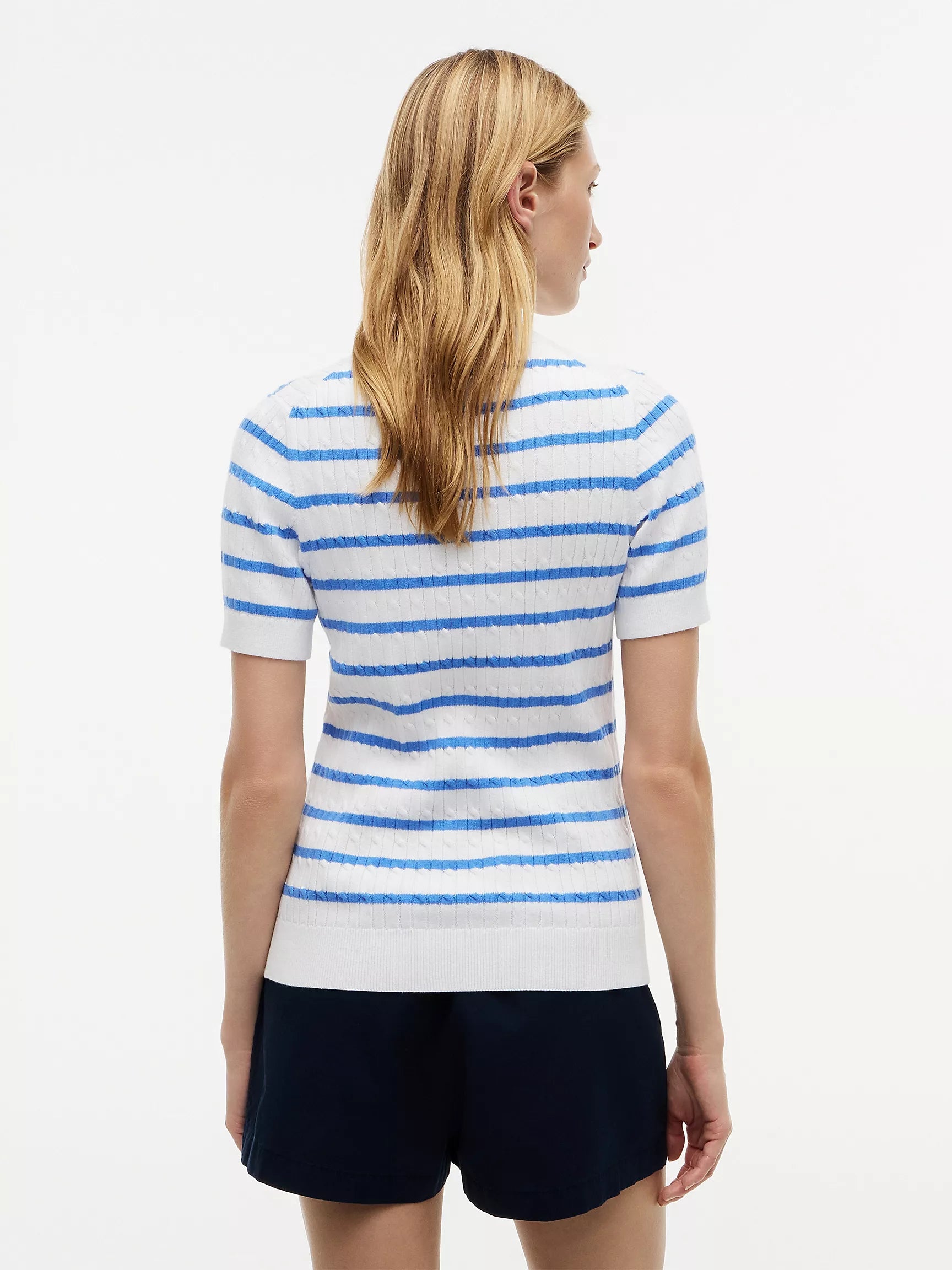 Short-Sleeve Cable Knit Sweater