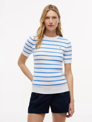 Short-Sleeve Cable Knit Sweater