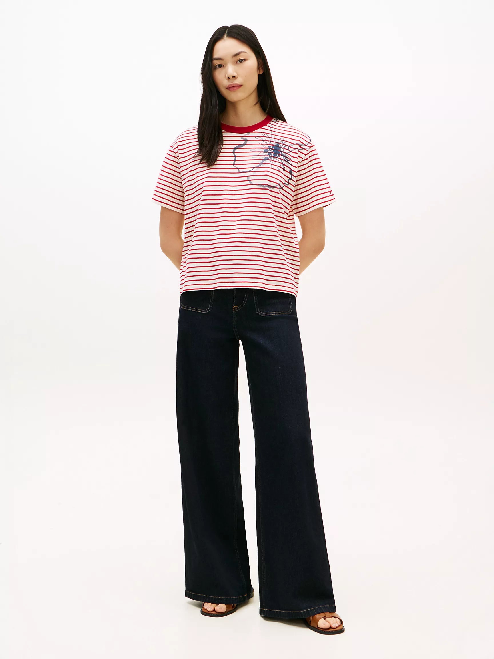 Abstract Floral Print Stripe T-Shirt