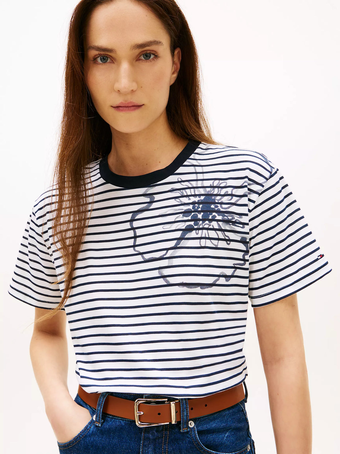 Abstract Floral Print Stripe T-Shirt