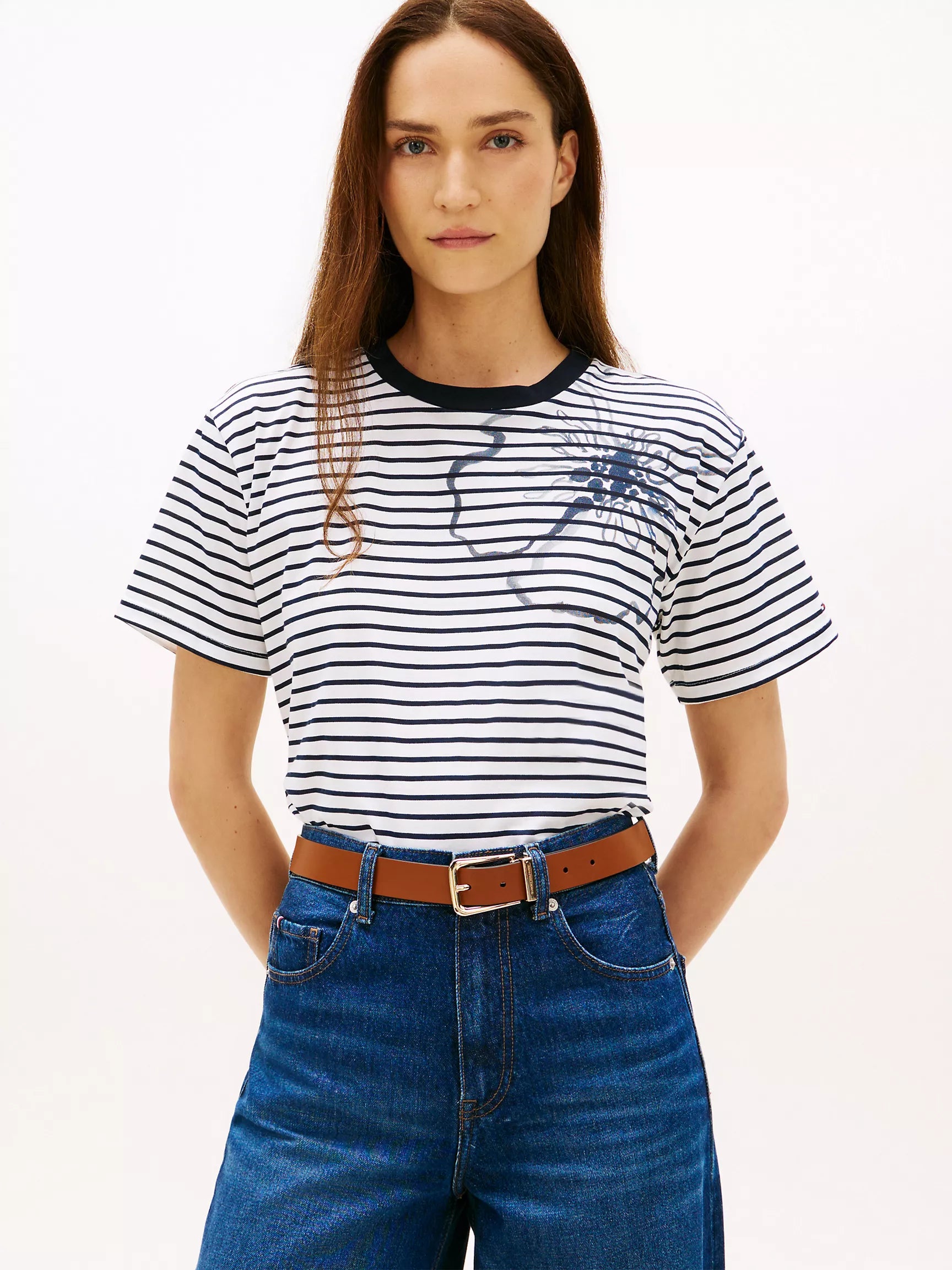 Abstract Floral Print Stripe T-Shirt
