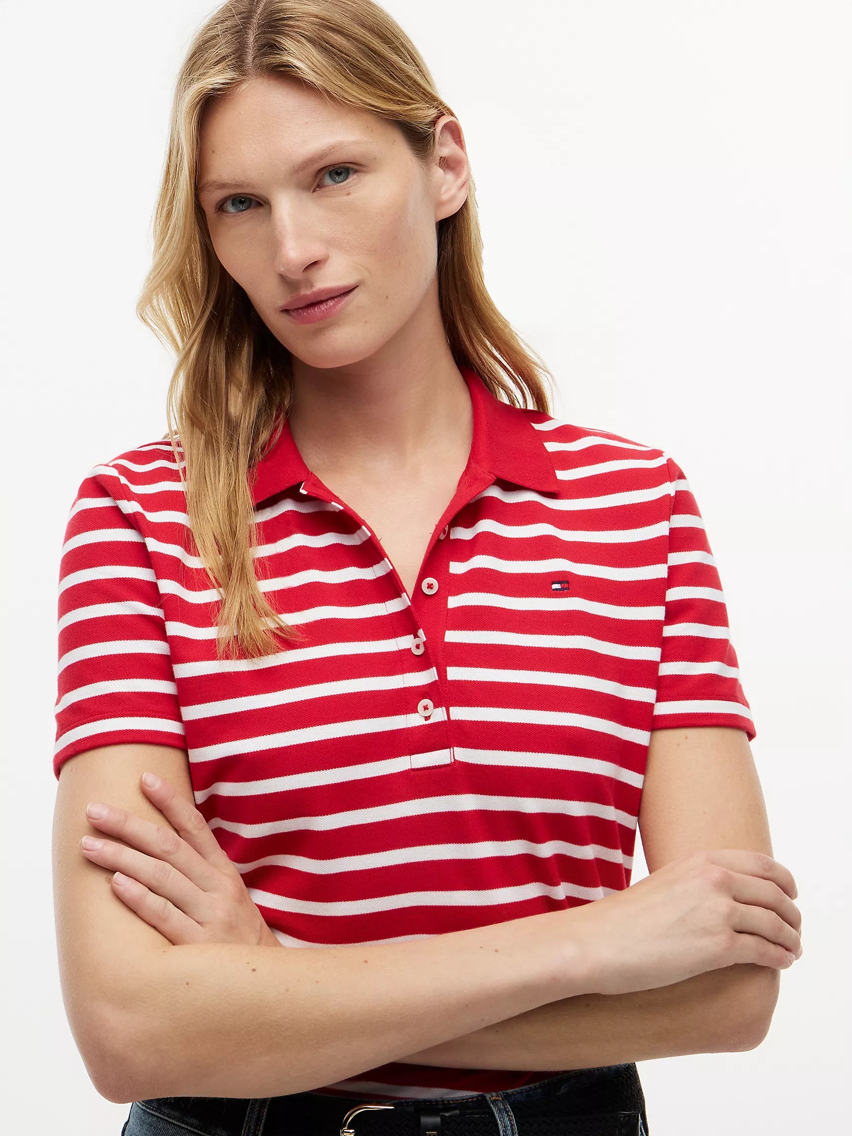 Classic Fit Striped Stretch Pique Polo