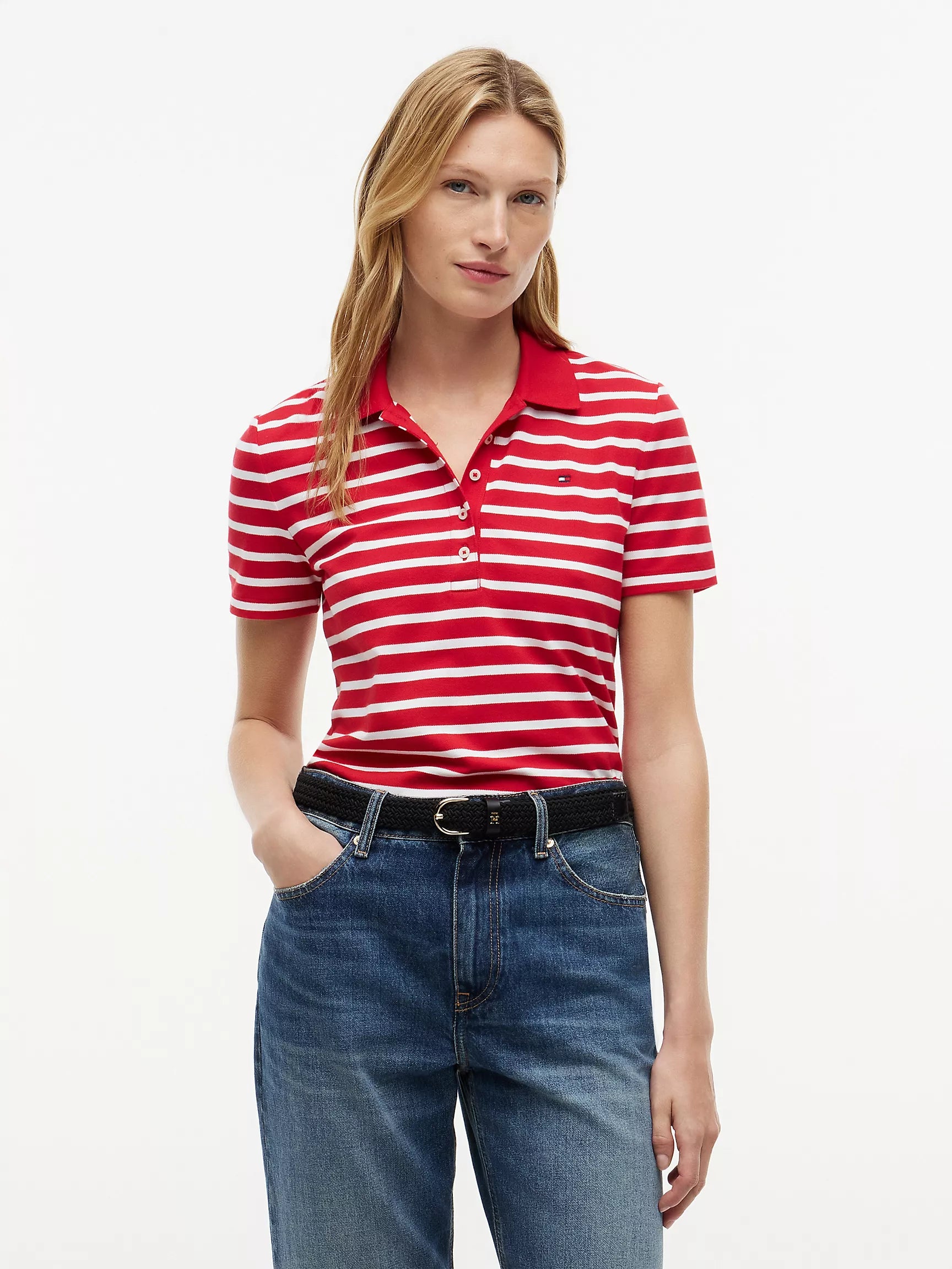 Classic Fit Striped Stretch Pique Polo