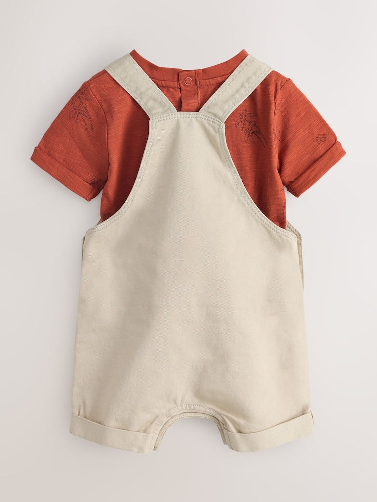 Baker by Ted Baker Stone and Rust Red Dungarees T-Shirt Set