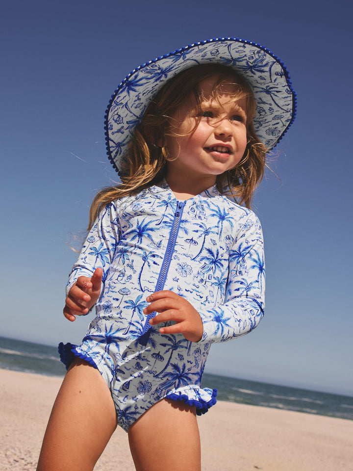 Blue Palm Sunsafe Long Sleeve Swimsuit (3mths-7yrs)