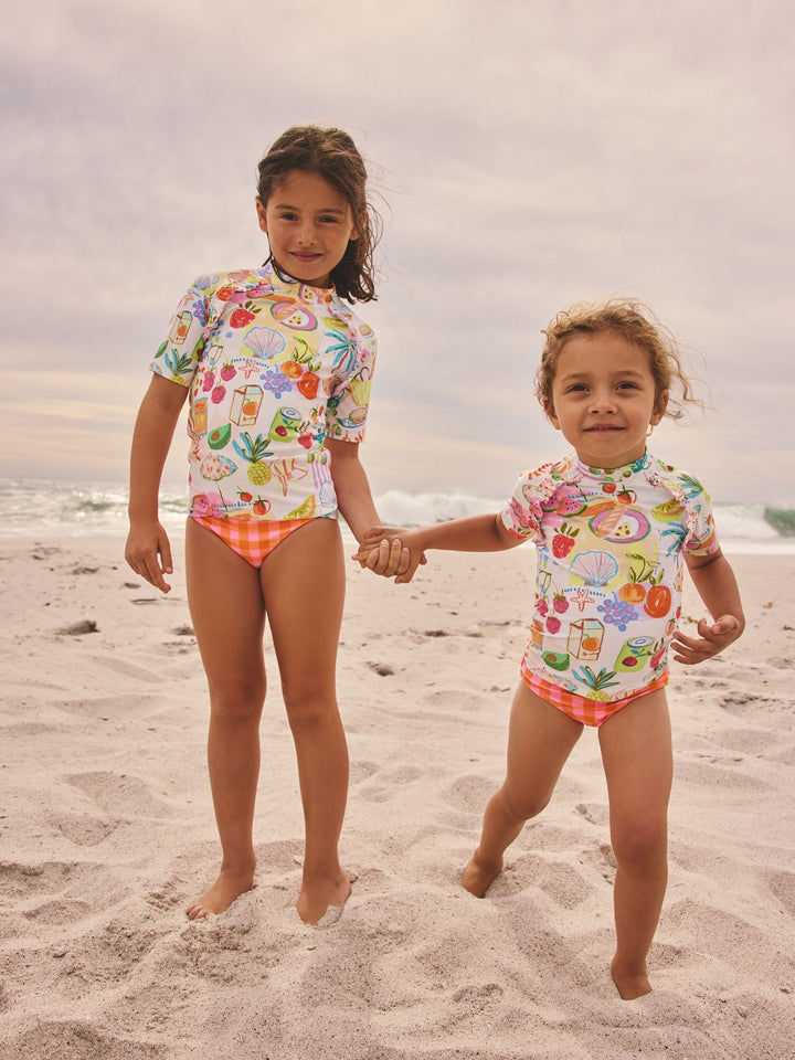 Orange Picnic Scene Short Sleeved Frill Sunsafe Set (3mths-10yrs)