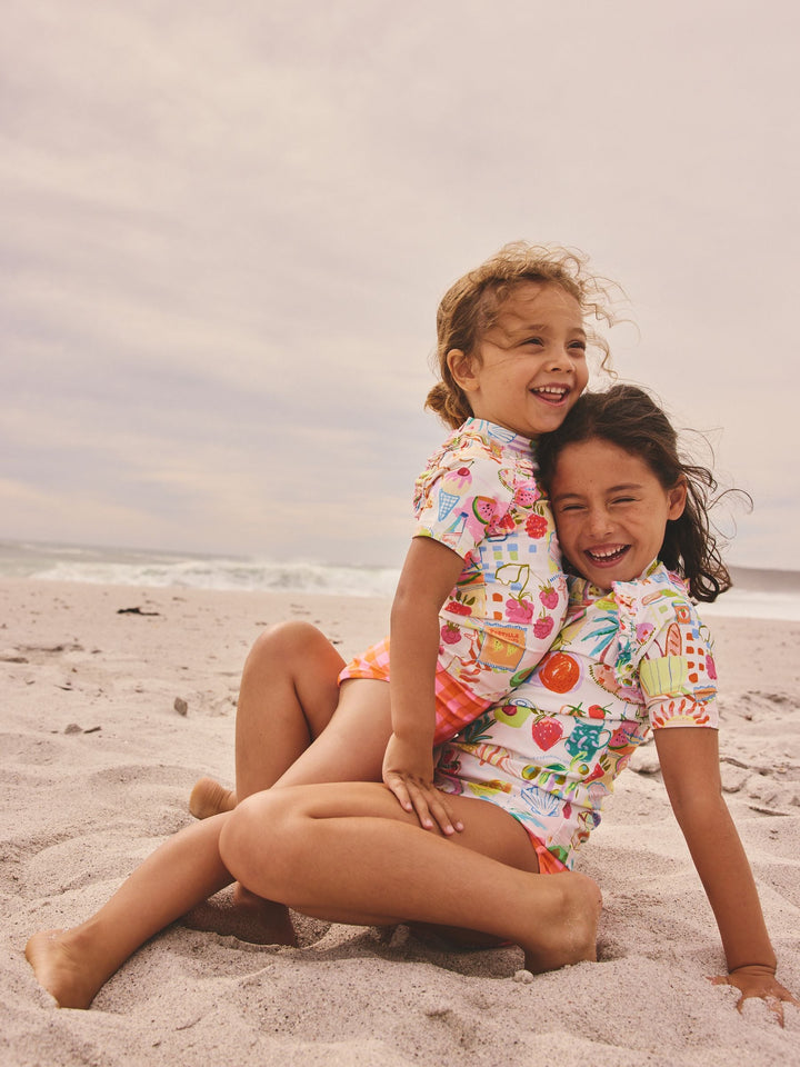 Orange Picnic Scene Short Sleeved Frill Sunsafe Set (3mths-10yrs)