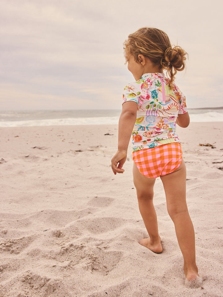 Orange Picnic Scene Short Sleeved Frill Sunsafe Set (3mths-10yrs)