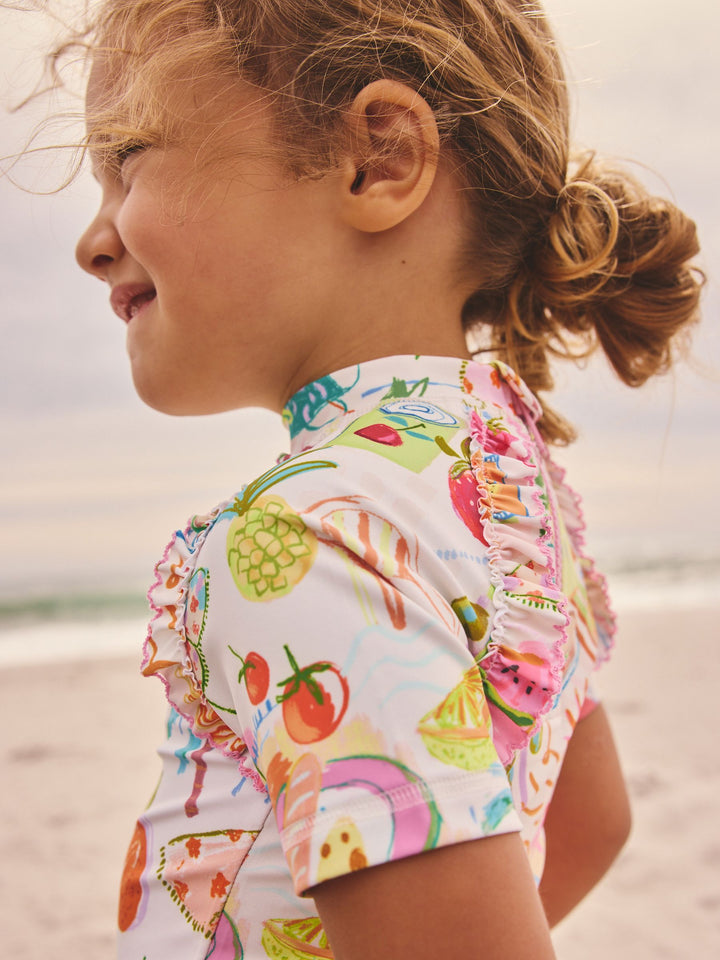 Orange Picnic Scene Short Sleeved Frill Sunsafe Set (3mths-10yrs)
